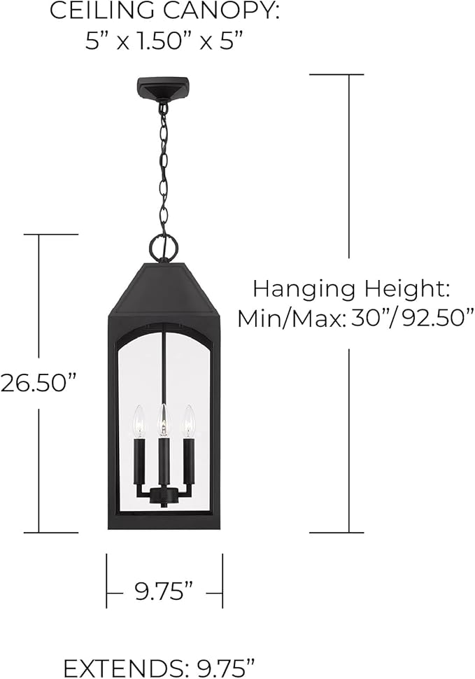 Capital Lighting 946342BK Burton Clear Glass Outdoor Hanging Lantern 4-Light 240 Total Watts 27 H x 10 W Black