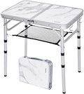 Small Folding Camping Table 2ft Portable Table with 3 Adjustable Heights Aluminum Lightweight Foldable Picnic Table with Mesh Layer and Extension Legs for RV BBQ and Indoor