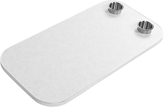 Removable Wood RV Table Top Boat Table with 2 Cup Holders Foldable Portable Desktop for Camper Van Marine Yacht (White/Yellow)
