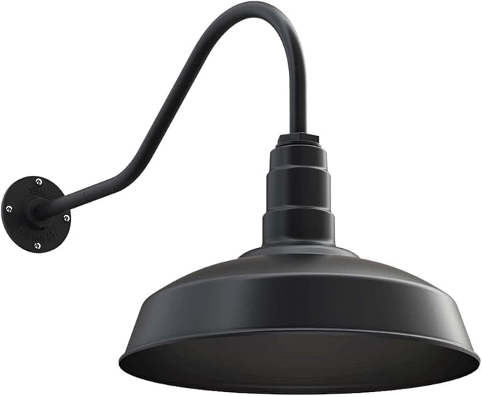 Steel Lighting Co. | Dusk to Dawn | Gardena Barn Light | Outdoor Wall Mounted | 16 Dome | 23 Gooseneck | Farmhouse Light Made in America | Matte Black Exterior/Matte Black Exterior
