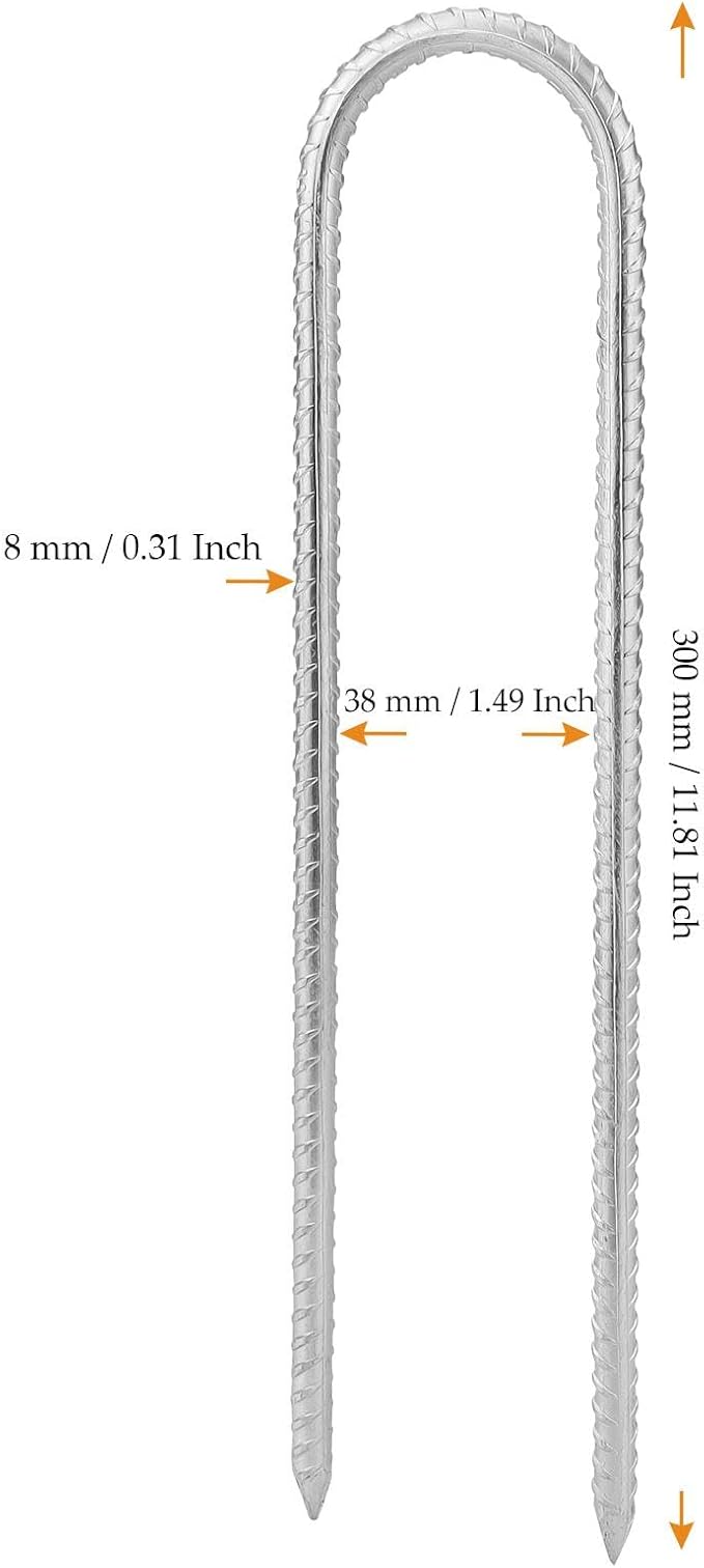 20pcs 12 Inch U Rebar Stakes U Shape Ground Anchor Pegs Stakes Trampoline Galvanized Stake for Camping Tent