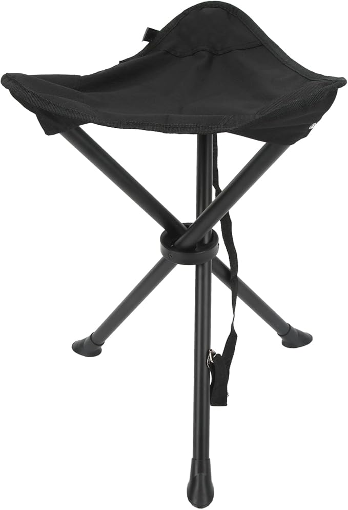 Folding Tripod Stool 200KG Load Bearing Anti Slip Good Stability Portable Foldable Chair for Outdoor Fishing Camping Picnics (Black)