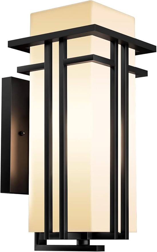 Outdoor Wall Light Fixtures Exterior Waterproof Lanterns Porch Sconces Wall Mounted Lighting with Modern Frosted Glass Black Aluminum Wall Lamps for Patio Front Door Entryway (TYPE_A 16.2inch)
