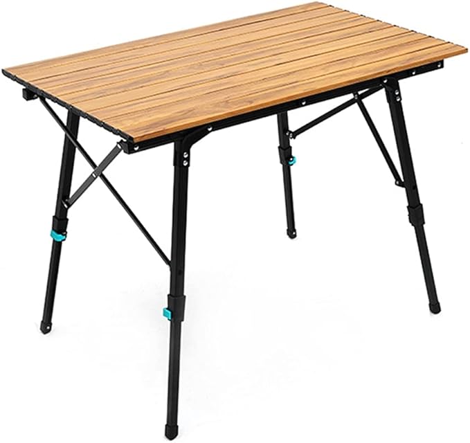Folding Camping Table Height Adjustable Portable Imitation Wood Grain Aluminum Camp Table Desk Lightweight Durable Roll Up Picnic Tables