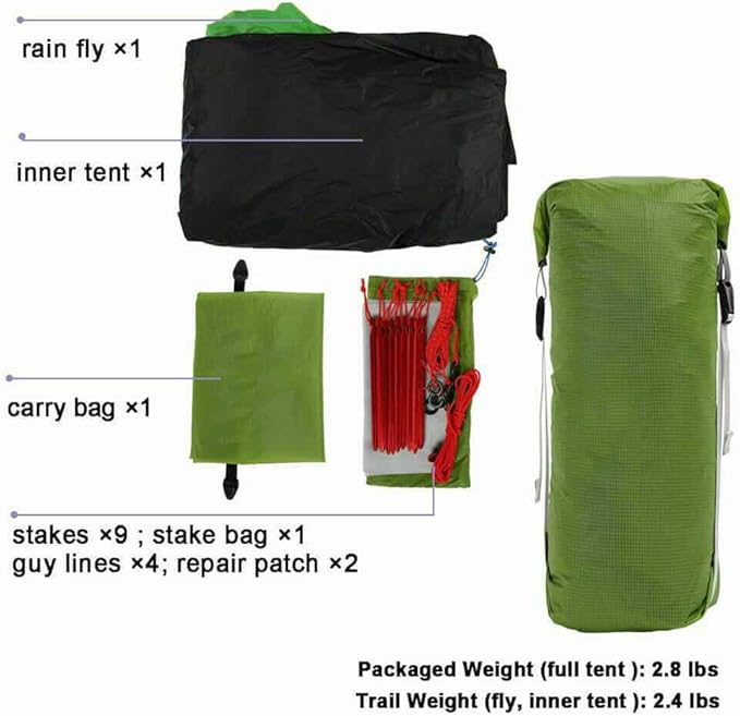 3F UL GEAR Lanshan 2 Person Tent Hiking Ultralight Camping Tent Professional 15D Silnylon Rodless Trekking Pole Tent Waterproof Backpacking Outdoor for Camping Bivvy