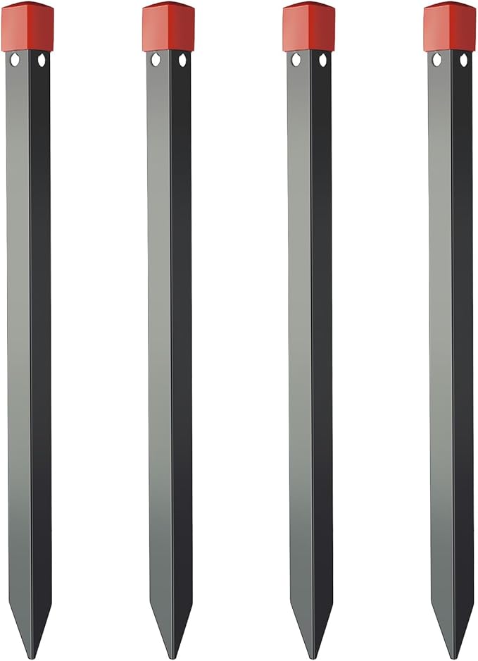 Quictent Heavy Duty Steel Tent Stakes 24-inch Black Durable Ground Pegs for Commercial &amp Long Time Outdoor Use(Black 4-Pack 24)