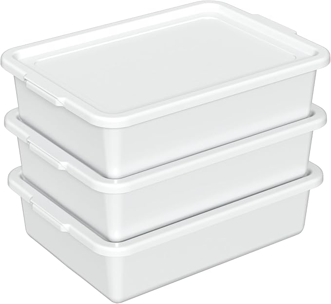 3 Pack Food Service Bus Tubs with Lids 13 L Plastic Meat Mixing Tub White