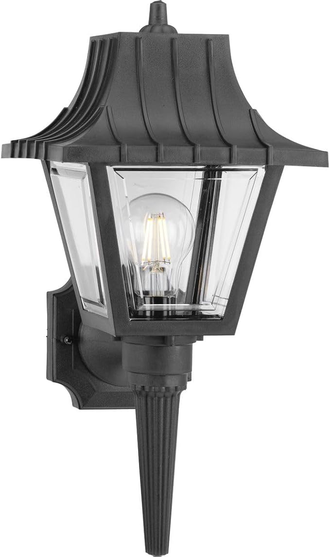Progress Lighting Mansard Collection 1-Light Clear Beveled Acrylic Shade Traditional Outdoor Large Wall Lantern Light Textured Black