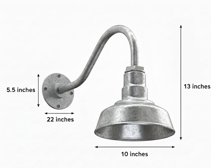 AGB101-10-AS8 GALVENIZE - Standard Barn Light with Gooseneck Arm | Outdoor LED Lights Classic Floodlight Design for Barn Lights Outdoor Durable Metal Construction Energy-Efficient