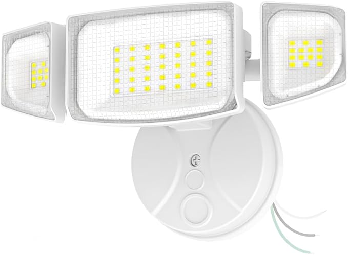iMaihom 65W 6500LM LED Outdoor Flood Light Switch Controlled Outdoor Security Light 3 Adjustable Heads IP65 Waterproof 6500K Daylight White Hardwired Wall Mount Light for Garage Yard Patio White