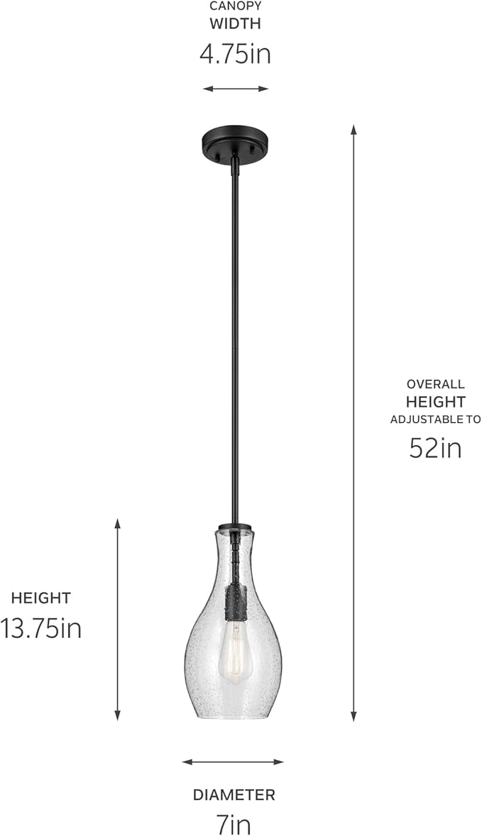 Everly 13.75 1-Light Bell Pendant with Clear Glass in Black for a Kitchen Island Dining Nook or Home Bar (13.75 x 7) 42456BK