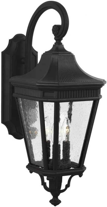 Feiss OL5422BK Cotswold Lane Outdoor Patio Lighting Wall Lantern Black 3-Light (10W x 24H) 180watts