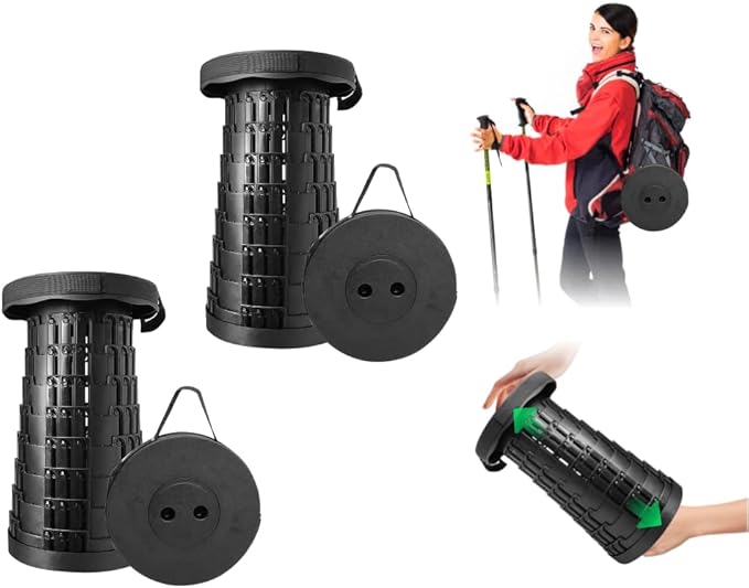 Collapsible Telescoping Stool 2-Pack – Camping Foldable Chair Portable Stool Load Capacity 550lbs Outdoor Chair Camping Hiking Fishing Queuing BBQ Garden Parties Rotatable Retractable