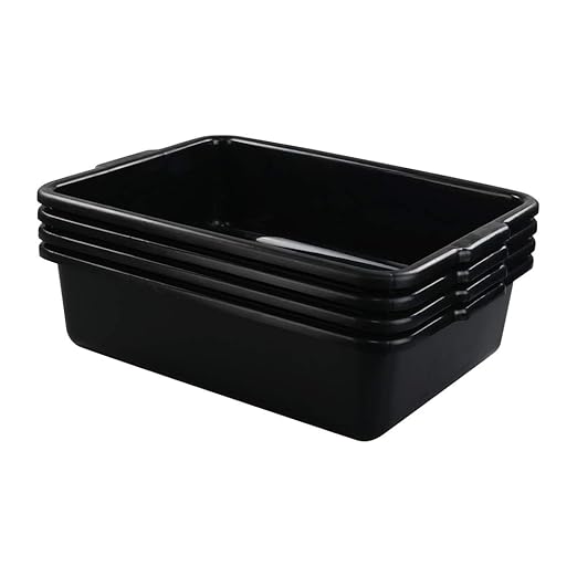 13 L Plastic Commercial Bus Tubs 4 Pack Rectangular Washing Up Bowl Black