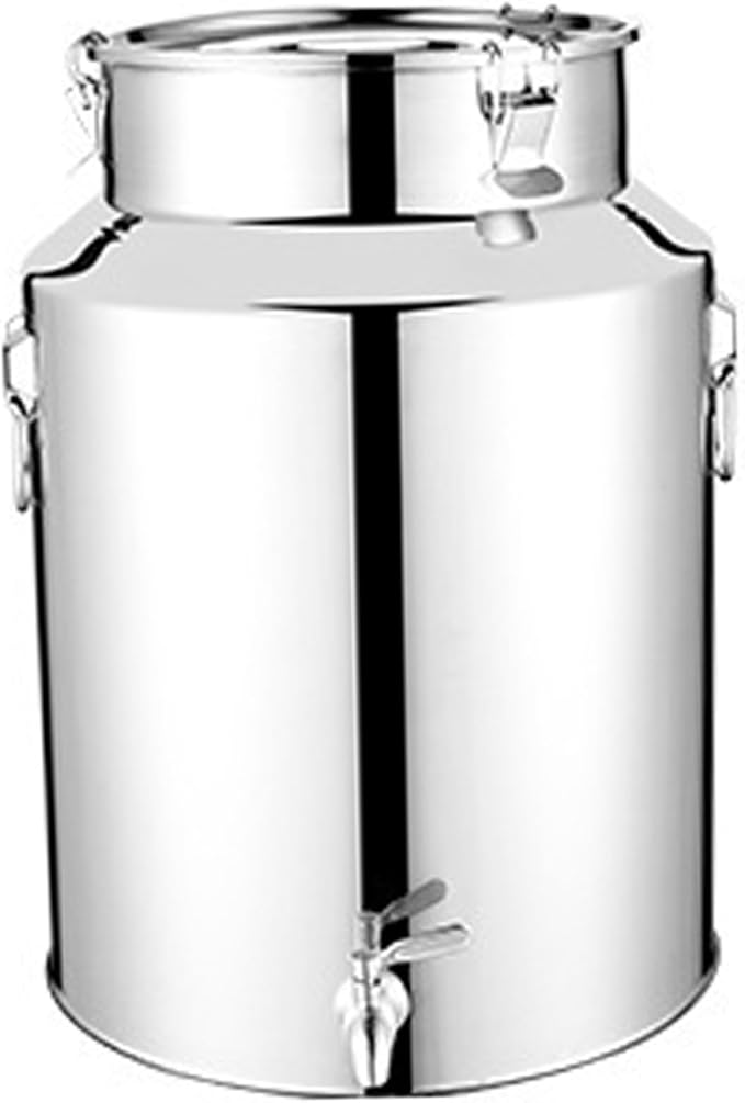 Milk Can 5L Stainless Steel Water Dispenser Bucket with Spout Locking Lid and Handle for Milk Wine Oil Honey Storage Kitchen Catering Container
