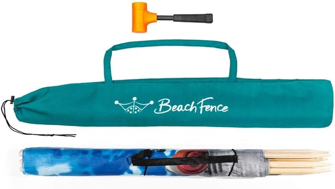 Beach Windscreen Privacy Screen Wind Blocker - Ships and Shells with Mallet and Bag