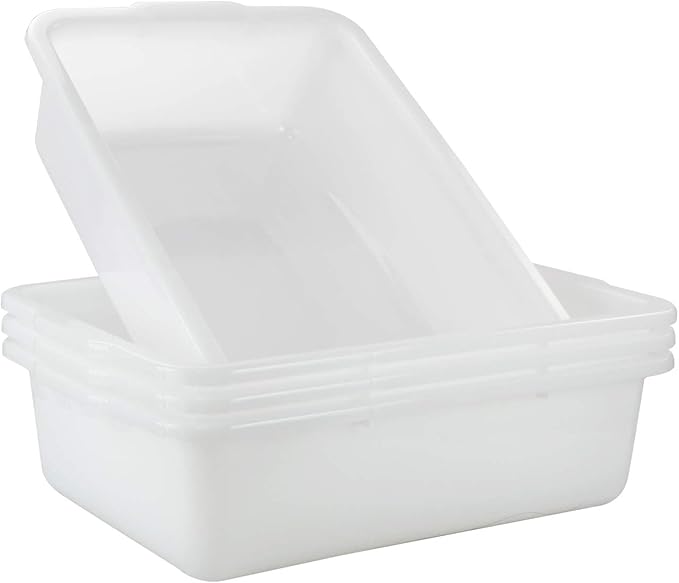 32 L Plastic Large Commercial Bus Tubs 4-Pack Utility Tote Bus Box White