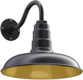 Steel Lighting Co. Topanga Barn Light | Outdoor Wall Mounted | Farmhouse Garage Light Made in America | 14 inch Dome | 11 inch Gooseneck | Matte Black Exterior/Brass Interior