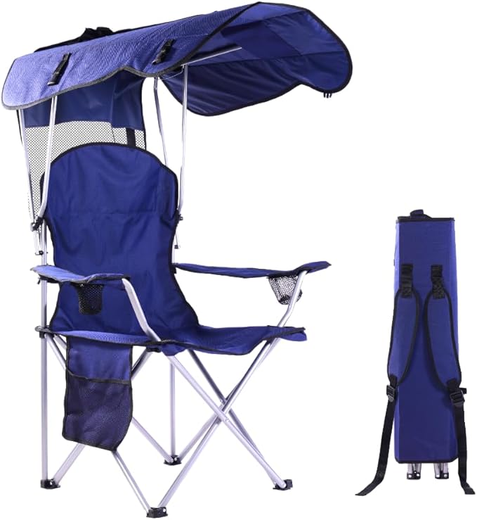 EZONE Folding Canopy Camp Chair for Outdoors Shade Canopy Portable Chair Camping Tailgates Beach Pool Lawn Chair Sunshade Travel Chair Folding Camping Chair (Upgraded - Navy)