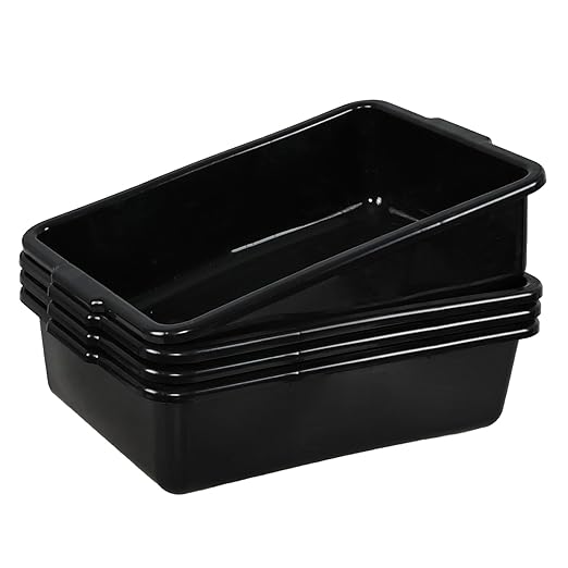 24 Liters Commercial Plastic Meat Tub Bus Box Black Bus Bin/Bus Totes Set of 4
