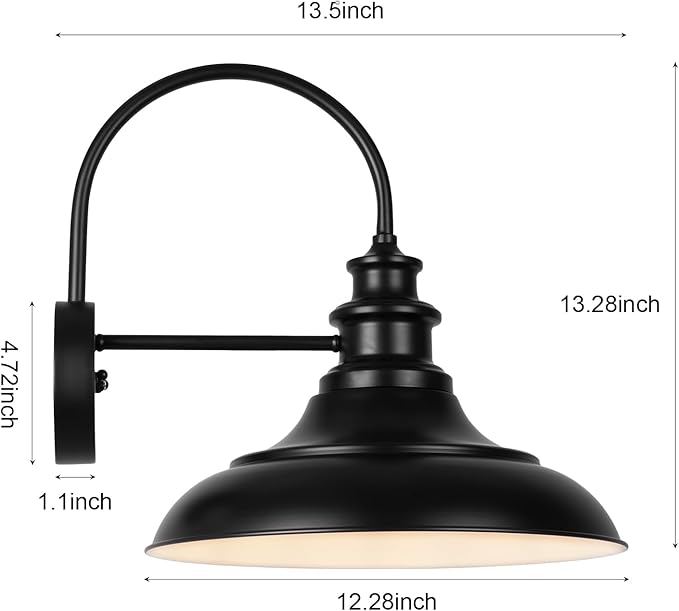 Dusk to Dawn Sensor Outdoor Barn Light Fixtures 12.3 Inch Dome Farmhouse Outdoor Wall Sconces Exterior Wall Mount Lights Industrial Black White Wall Lanterns for Porch DDRZ004-4 BK+WH