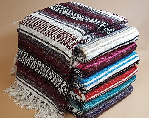 Mission Del Rey Authentic Mexican Blanket 50x70 -Traditional Woven Falsa Blanket for Yoga Travel Camping Rustic Southwest Style or Western Decor. (Random Color)
