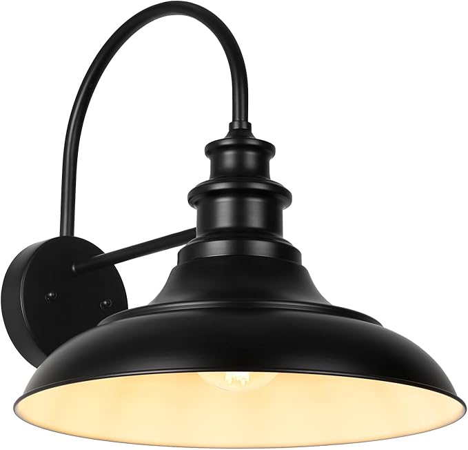 Outdoor Barn Light Fixture 16 Inch Large Dome Farmhouse Exterior Wall Mount Light Rustic Wall Sconce Indoor Wall Lighting Fixture Industrial Black White Lantern for Porch 1 Pack