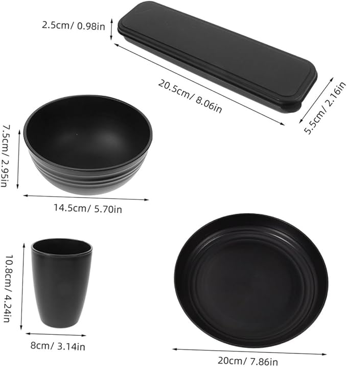 Alipis 4 Sets Box Cutlery Set Camping Dishes Utensils Noodle Bowl with Tableware Reusable Utensils with Case Portable Tableware Bento Bowl Food Bowl Party Dinnerware Bowl Plate Dinnerware Black