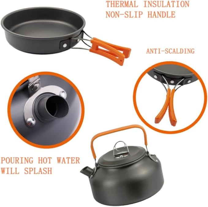 Camping Campfire Utensils Portable Camping Tableware Cooking Set Outdoor Cookware Pan Pot Bowl Spoon Utensils for Hiking Picnic Travel Backpacking Gear