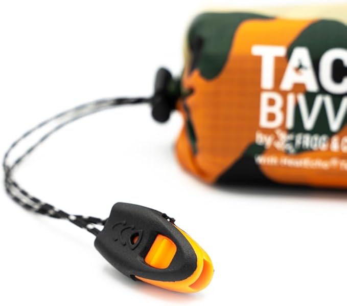 Survival Frog Tact Bivvy 2.0 Emergency Sleeping Bag with Stuff Sack Carabiner &amp Survival Whistle – Compact Lightweight Waterproof Reusable Thermal Bivy Sack Shelter Kit