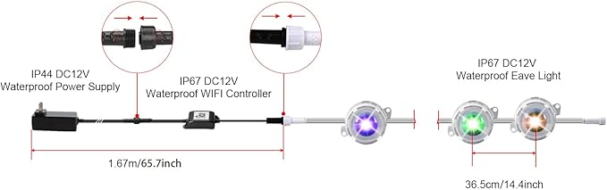 FVTLED 100FT Permanent Outdoor Lights for House Smart RGB+IC LED Eaves Lighting with APP/Remote Control IP67 Waterproof Outdoor String Light with 72 LED Lights for Garden Decor Deck Christmas