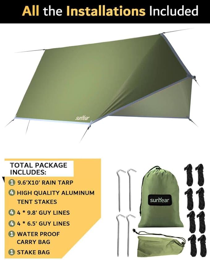 Sunyear Hammock Tent Rain Fly-Camping Hammock Outdoor Tarp-Small Door Design-Keep Side Wind Rain-Best for Backpacking Hiking Camping Survival