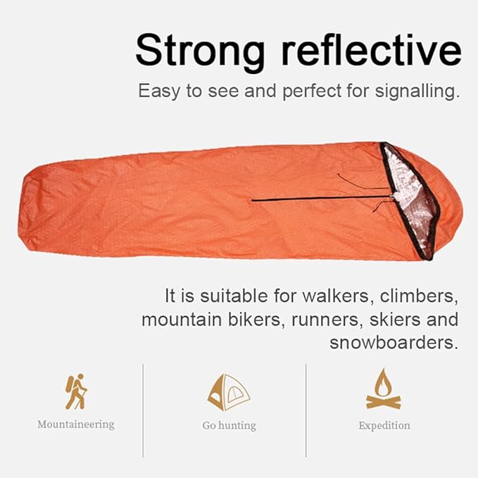 Emergency Sleeping Bag | Weatherproof &amp Windproof for Camping/Hiking/Survival | Lightweight 5.5oz Nylon with Reflective Strips | Compact 155g for Outdoor Adventures