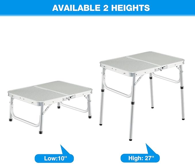 REDCAMP Small Folding Camping Table2ft Portable Aluminum Outdoor Small Foldable Table Adjustable Height Lightweight for Picnic Cooking Beach