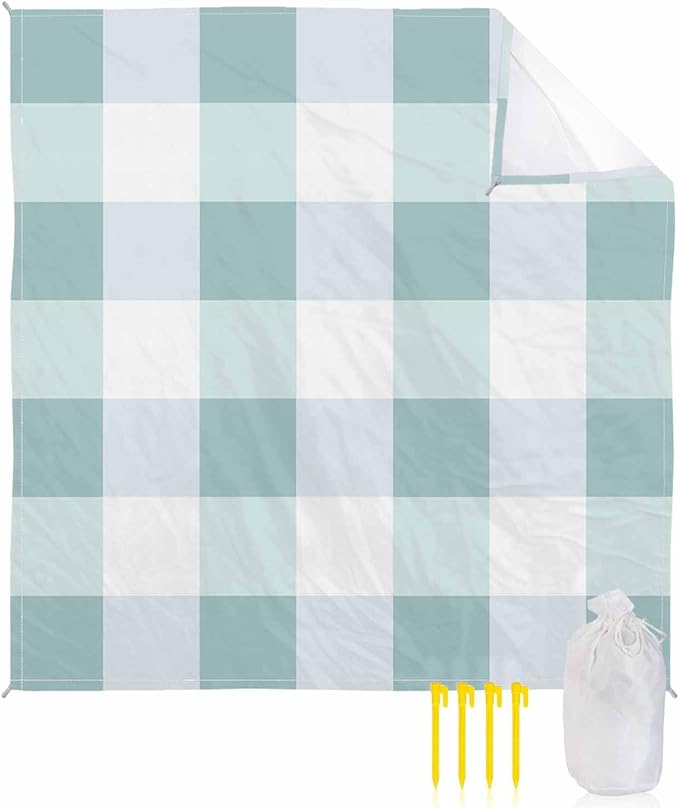 Beach Blanket Waterproof Sandproof Picnic Blanket 108x84 Foldable Beach Mat with Spring Plaid Blue Simple Pattern for Camping Park Grass Beach Travel