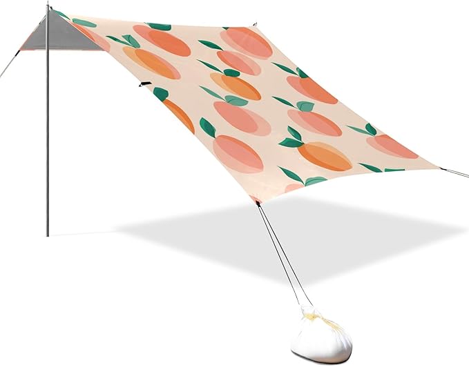 Peach Pattern Camping Sun Shelter Beach Tent Portable Beach Sun Shade Outdoor Canopy for Camping Trips Fishing Picnic