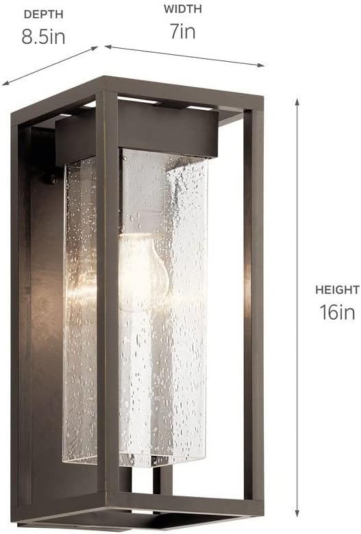 Kichler Lighting Mercer 16 inch 1 Light Outdoor Wall Light with Clear Seeded Glass in Black Finish