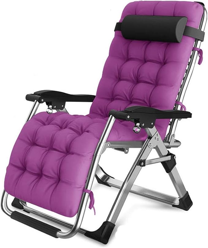 Sun Lounger Chair Lounger Portable Folding Lounge Outdoor Camping Beach G Patio Recliner Reclining with Purple Skin-Friendly Cotton Pad Capacity 150 Kg