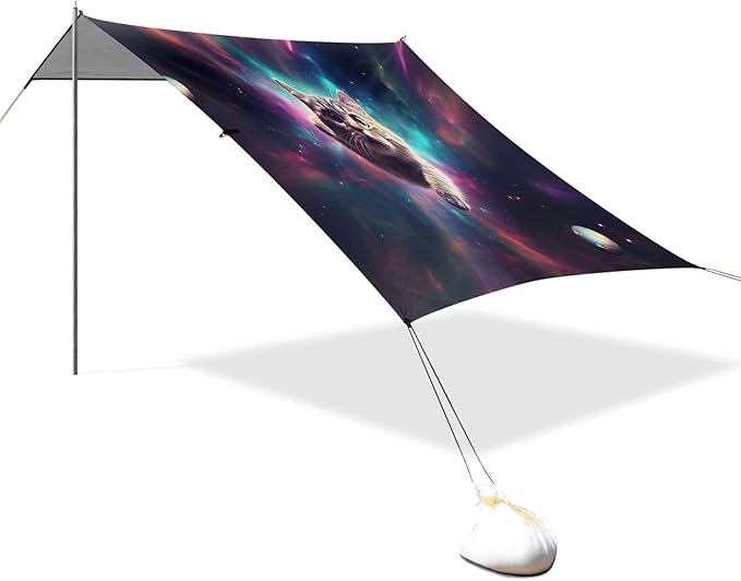 Camping Sun Shelters Cat Flying in The Universe Beach Canopy 126 * 110.2in