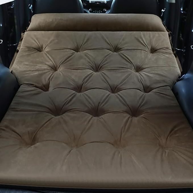 Self-Inflating Car Air Mattress for GMC Sierra EV 2024-2025 Pickup 5-Seater 5cm Thick Portable Foldable Double/Single Bed for Camping TravelSuede Fabric Khaki