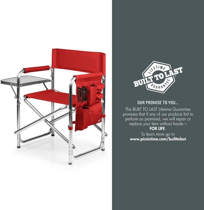 PICNIC TIME NCAA Nebraska Cornhuskers Sports Chair with Side Table - Beach Chair - Camp Chair for Adults