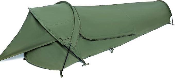 MT Military Hideaway Bivy Cover Stealth Compact Single-Pole Hooped Tent for Modular Sleeping Bags with Mosquito Bug Net MeshWaterproof Breathable Outer Shell Minimalist Shelter