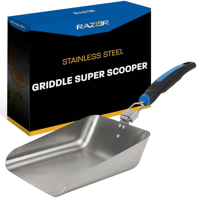 Razor Griddle Food Scooper Multi-Purpose Stainless Steel Griddle Food Mover Extra-Large Scooper for Bulk Meals Vegies for Outdoor Cooking BBQ Grilling Shovel Spatula for Stir Fry &amp More -088
