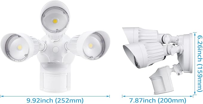LEONLITE COB LED Security Lights Motion Sensor Aluminum Flood Lights Outdoor 3 Modes Motion Detector+Dusk to Dawn+Switch Control 100-277V Adjustable 3-Head IP65 ETL 5000K Daylight White