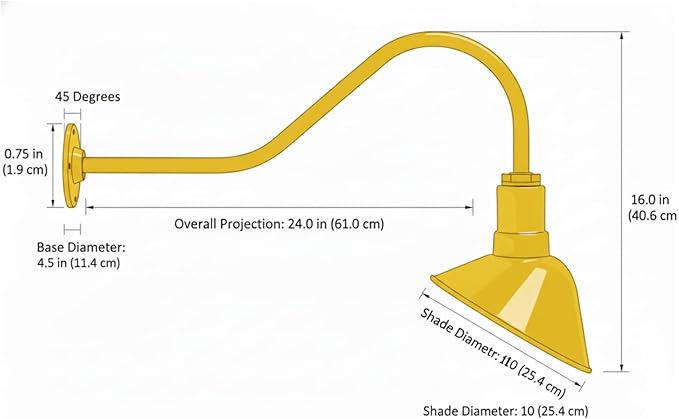 AGB101-AA9-Yellow Barn Lights Outdoor Fixture with Gooseneck Lamp - Classic Gooseneck Light Dome | Wall Mount RLM Design for Patios Gardens Entryways Garages Exterior Home Lighting