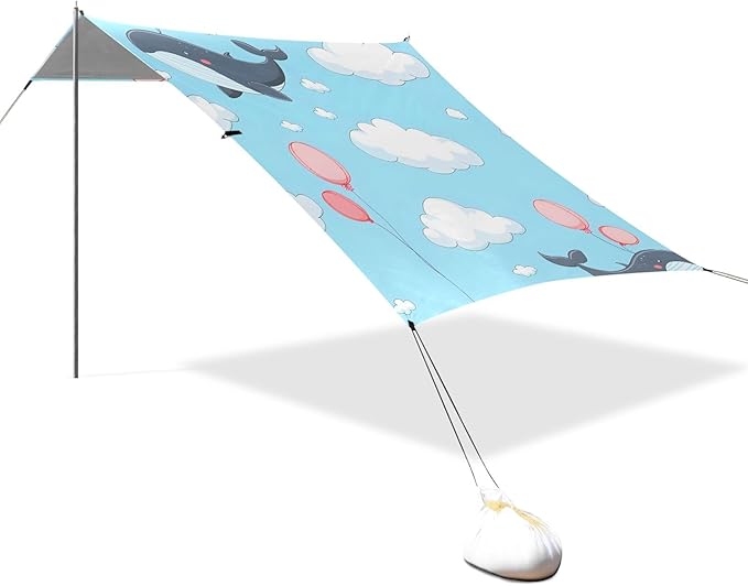 Cartoon Whale Camping Sun Shelter Beach Tent Portable Beach Sun Shade Outdoor Canopy for Camping Trips Fishing Picnic