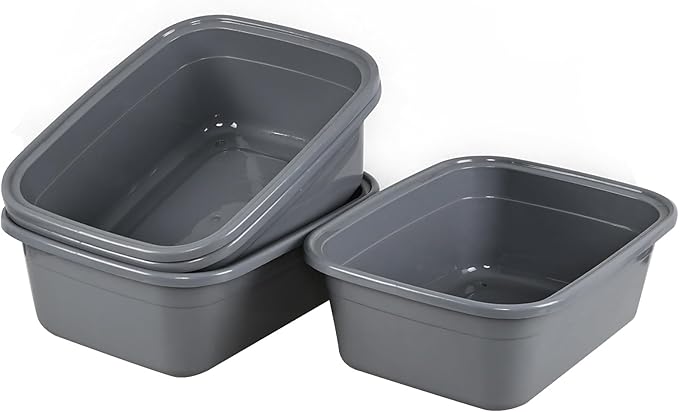 16 Quart Plastic Wash Basins Gray Rectangular Dish Pan 4 Packs