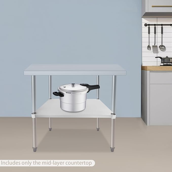 Eapmic Undershelf for Work Tables Adjustable Lower Shelf Stainless Steel Bottom Shelf Add for Commercial Prep Table Restaurant Kitchen Bakery Garage Workshop Use (27.95x21.65in B)