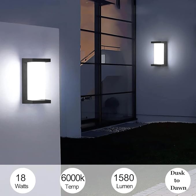 Sytmhoe Dusk to Dawn Outdoor Wall Lights Modern LED Exterior Light Fixture6000k Black Outdoor Wall SconceOuside Light for House Porch Patio Garage Walkway Backyard Garden