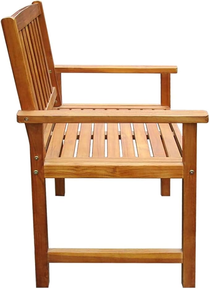 Outdoor Chair Set of 2 Brown Solid Acacia Wood Standard Durable Rustic Design for Patio Garden Dining with Comfortable Armrests